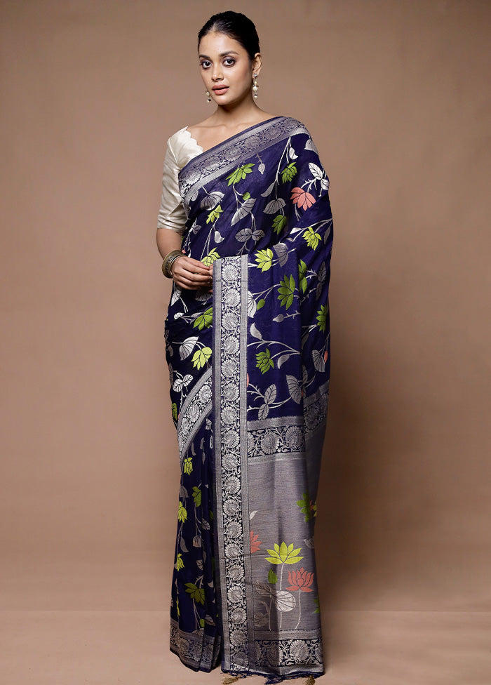 Blue Dupion Silk Saree With Blouse Piece Buy Cheap Cost