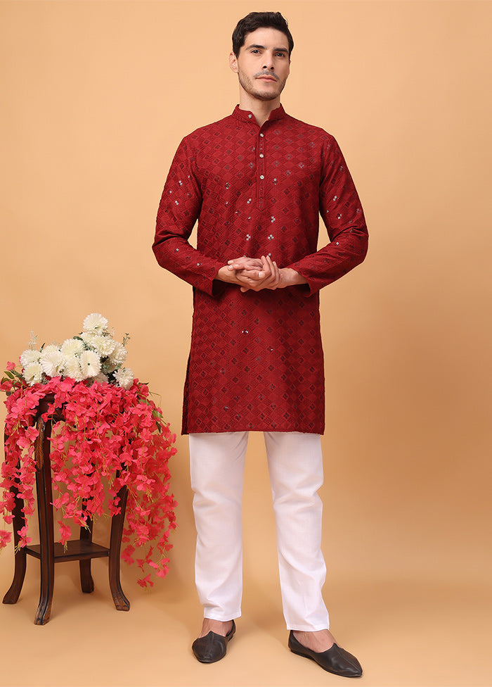 2 Pc Red Viscose Kurta Pajama Set Clearance 100% Guaranteed