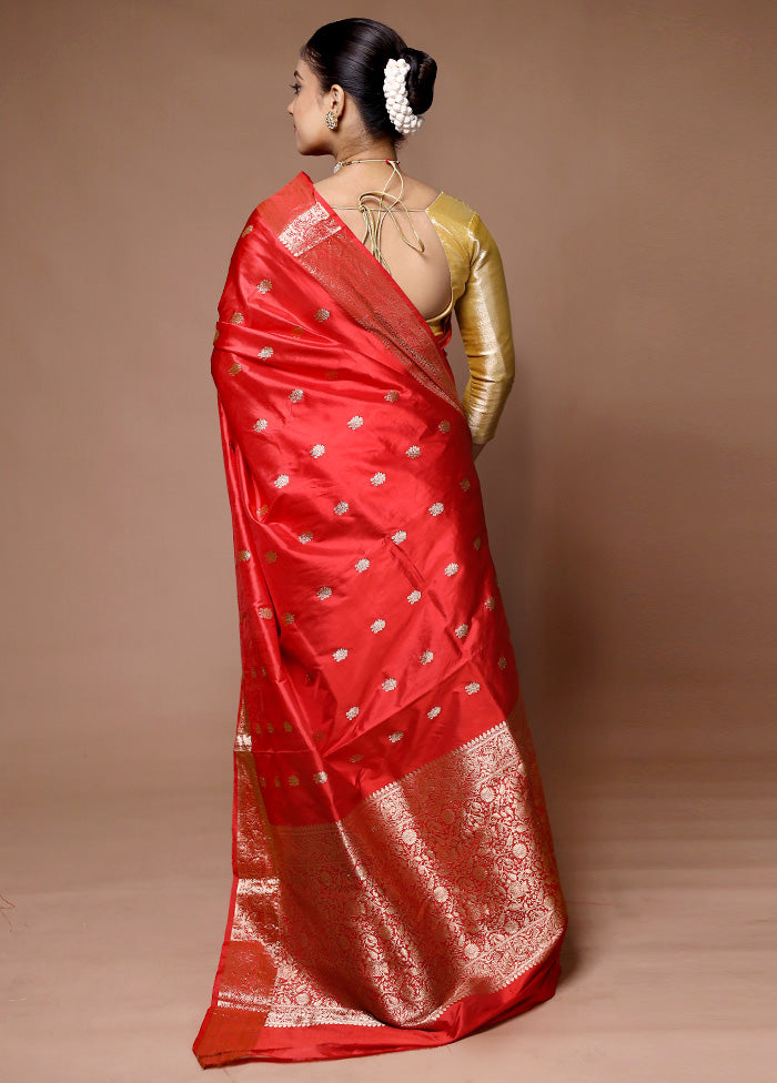 Red Handloom Katan Pure Silk Saree With Blouse Piece Free Shipping Sale Online