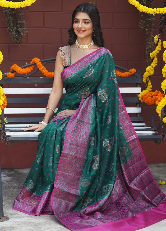 Green Handloom Dupion Pure Silk Saree With Blouse Piece Excellent Sale Online