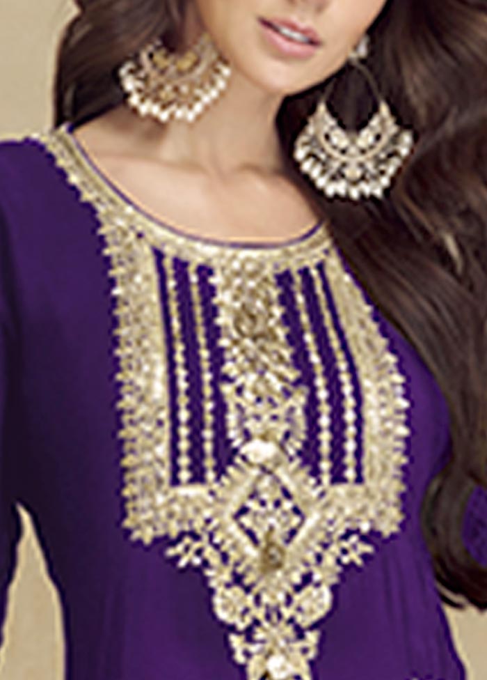 3 Pc Purple Semi Stitched Georgette Suit Set Sast Online