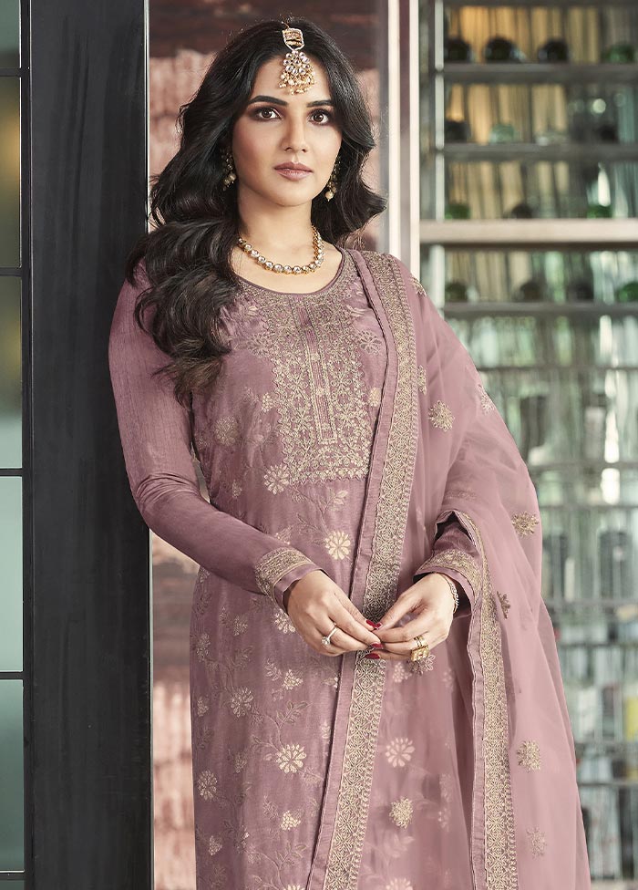 3 Pc Mauve Semi Stitched Silk Suit Set Free Shipping Popular