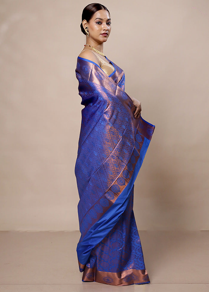 Blue Kanjivaram Silk Saree With Blouse Piece From China