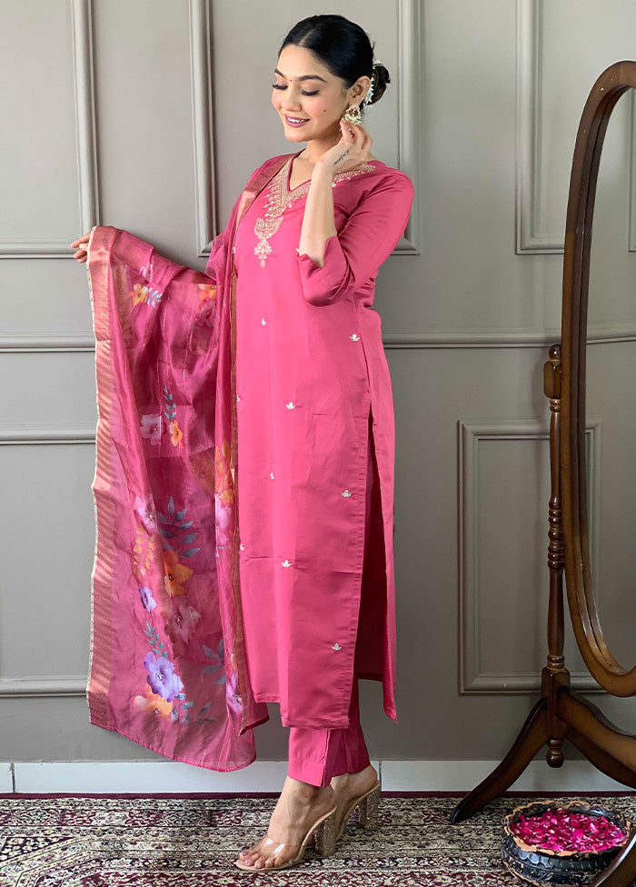 3 Pc Hot Pink Readymade Viscose Suit Set Sale Visit