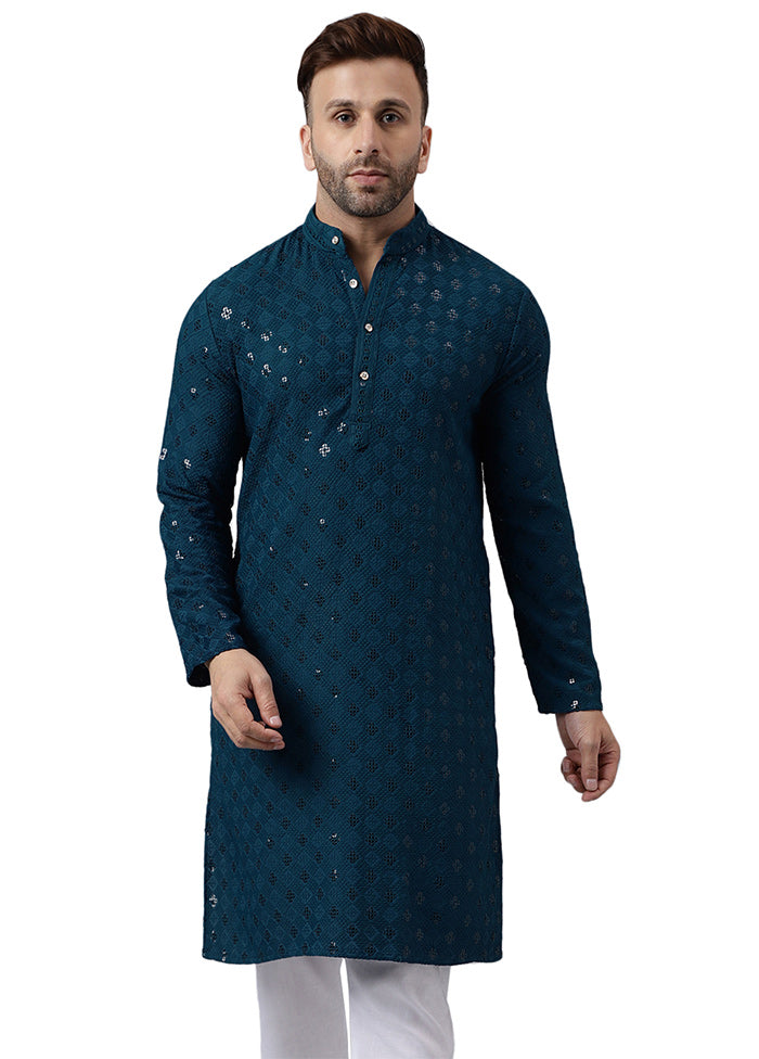 Green Silk Embroidered Kurta Good Selling Online