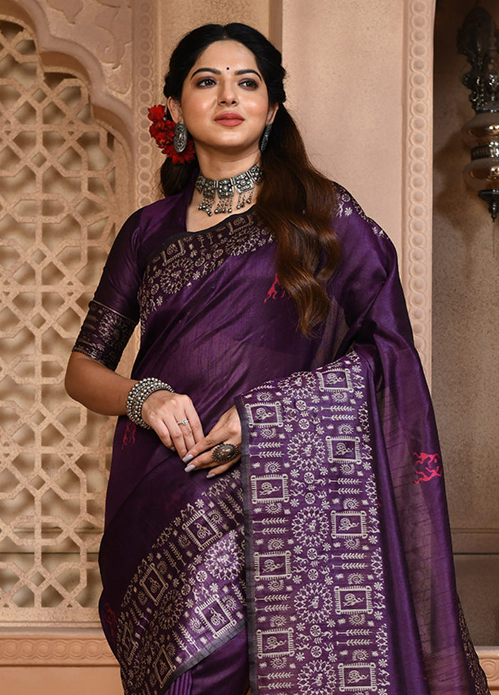 Purple Spun Silk Saree With Blouse Piece Wide Range Of Cheap Online