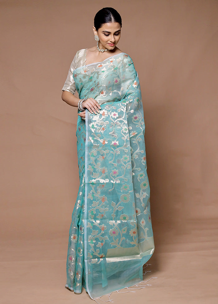 Blue Organza Saree With Blouse Piece Free Shipping In China