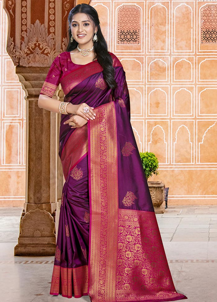 Wine Dupion Silk Saree With Blouse Piece Outlet Order