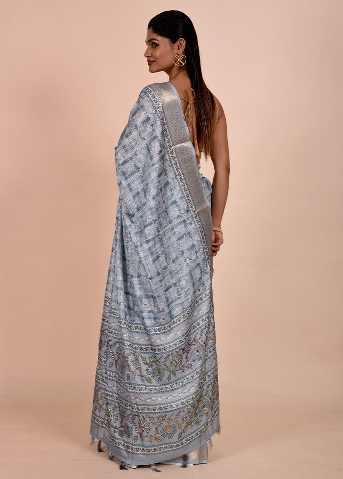 Blue Tussar Silk Saree With Blouse Piece Latest Sale Online