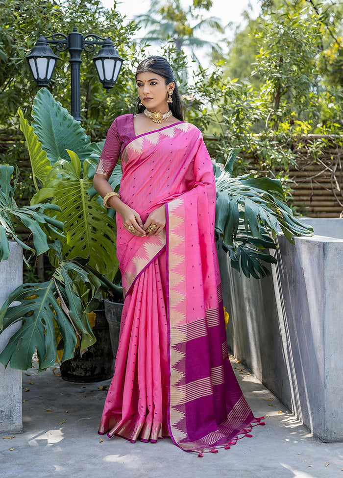 Pink Tussar Silk Saree With Blouse Piece For Sale Top Quality