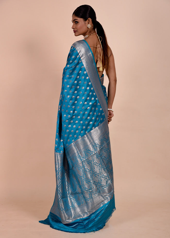 Blue Banarasi Silk Saree With Blouse Piece Hot Sale Cheap Pice