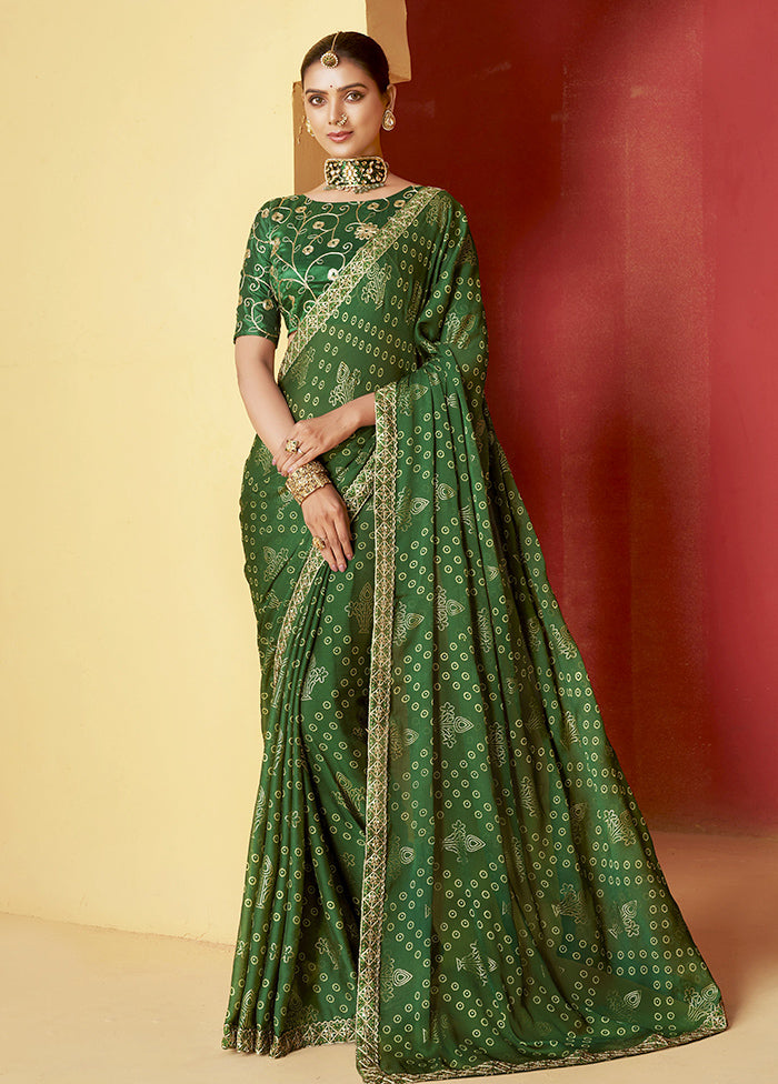 Pine Green Chiffon Silk Saree With Blouse Piece Buy Cheap 2025 Unisex