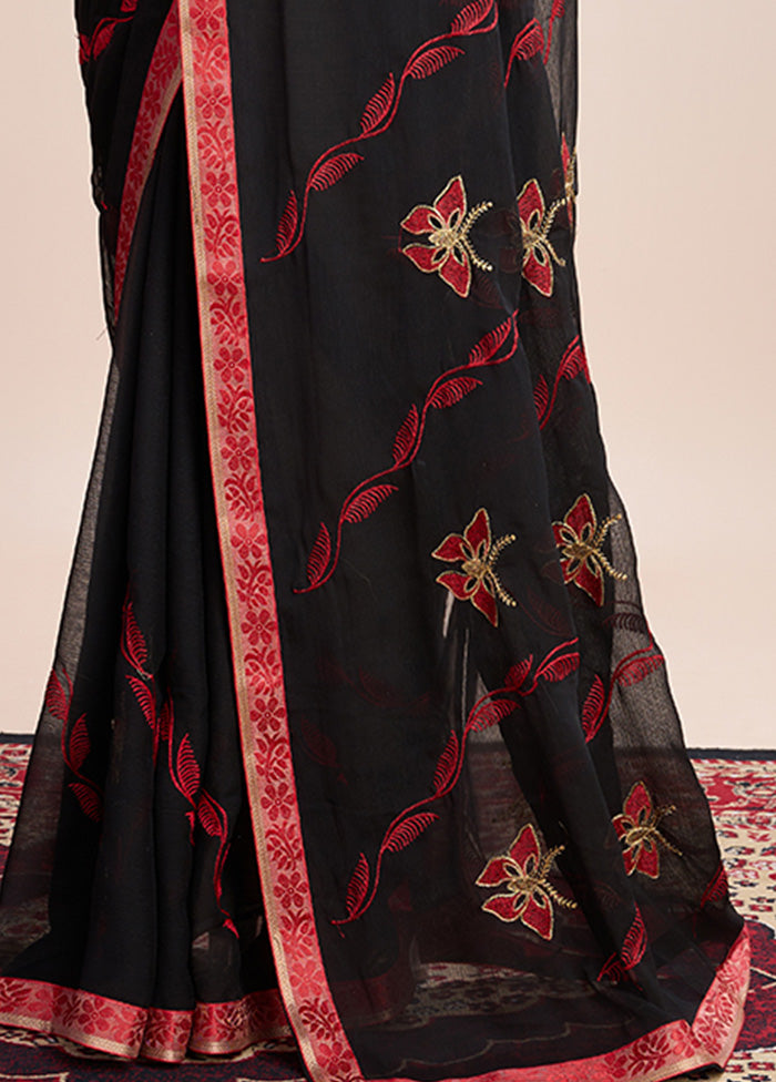 Black Georgette Saree With Blouse Piece With Paypal Free Shipping