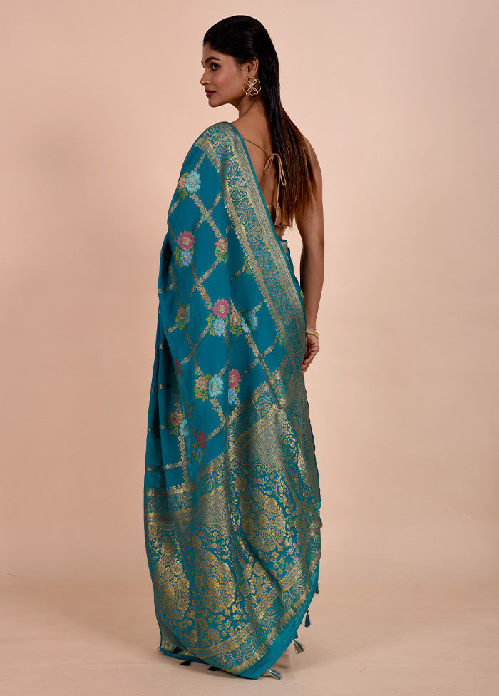 Blue Georgette Saree With Blouse Piece Cheap Sale Really