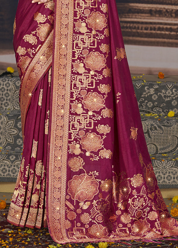 Purple Spun Silk Saree With Blouse Piece Cheap Fake