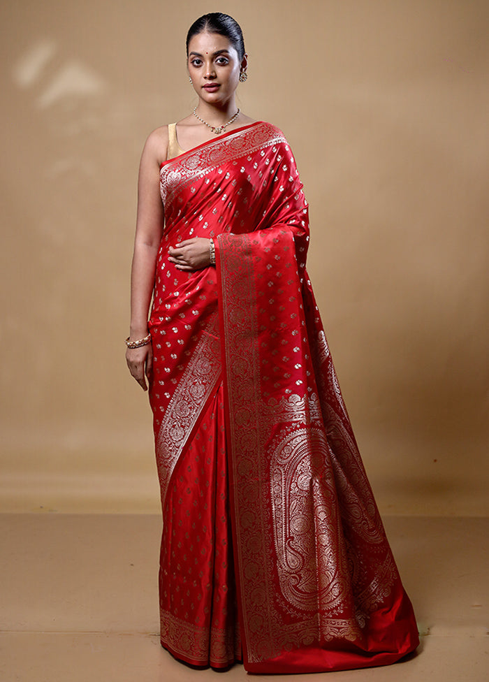 Rust Banarasi Silk Saree With Blouse Piece Reliable