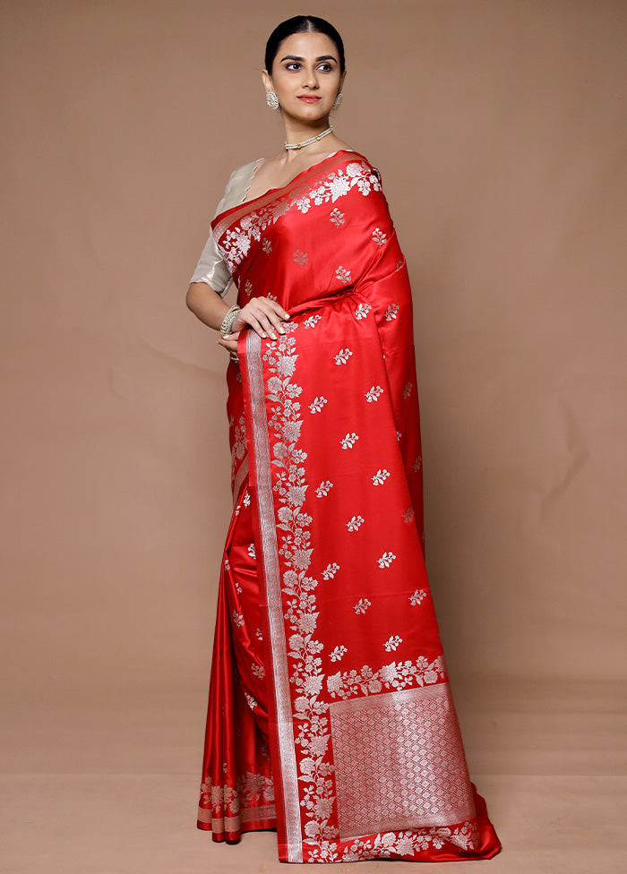 Red Katan Silk Saree With Blouse Piece Clearance Cheapest Pice