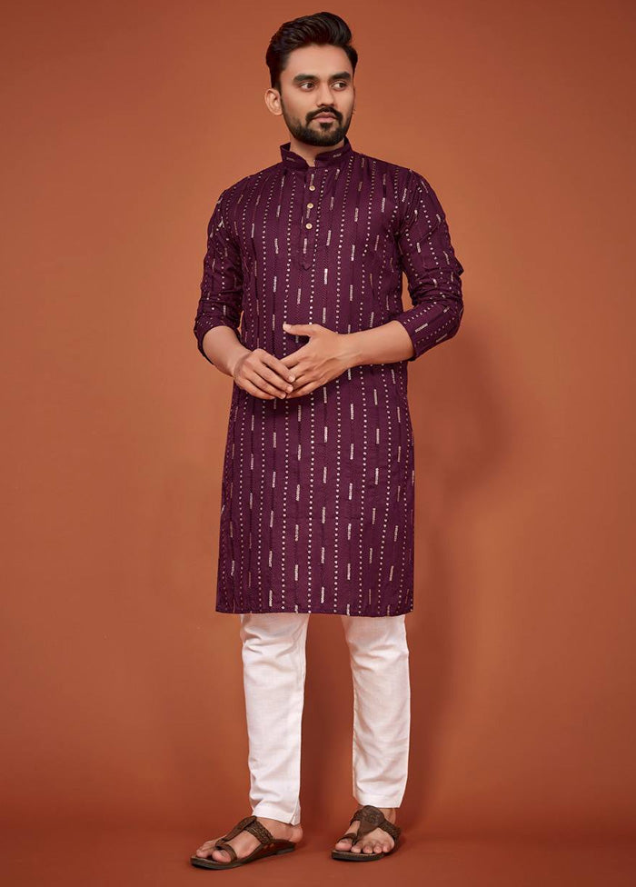 Wine Cotton Kurta And Pajama Set Discount 2025 Newest