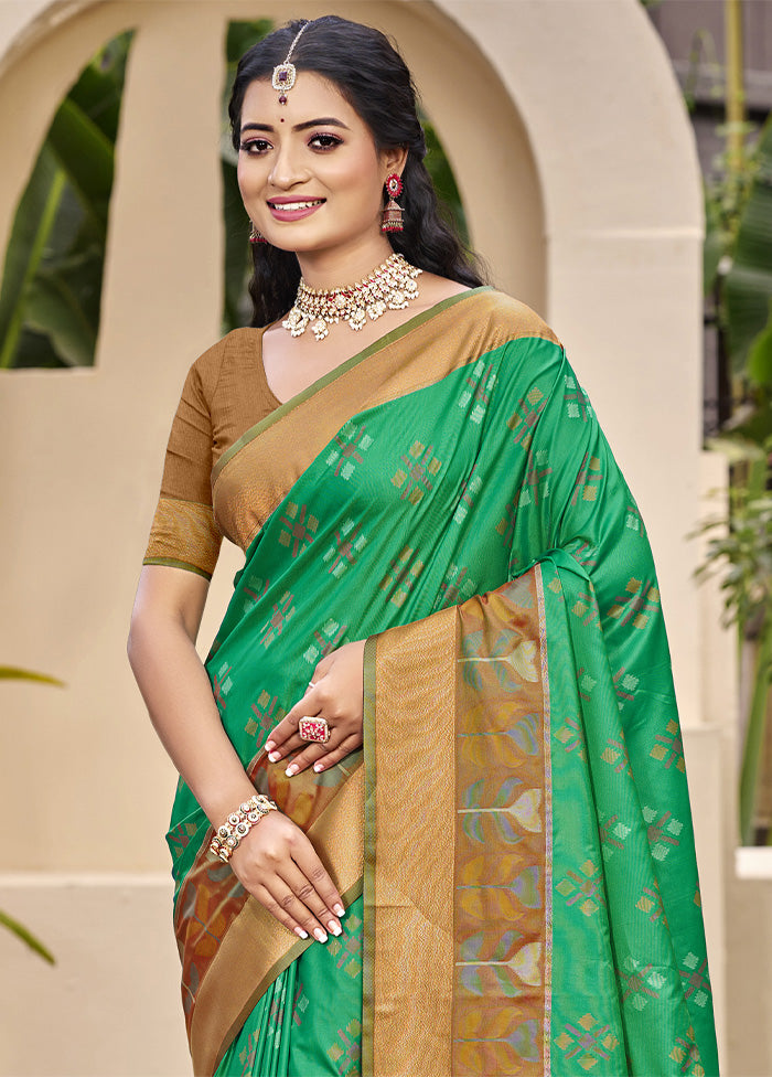 Green Spun Silk Saree With Blouse Piece Sale Low Cost