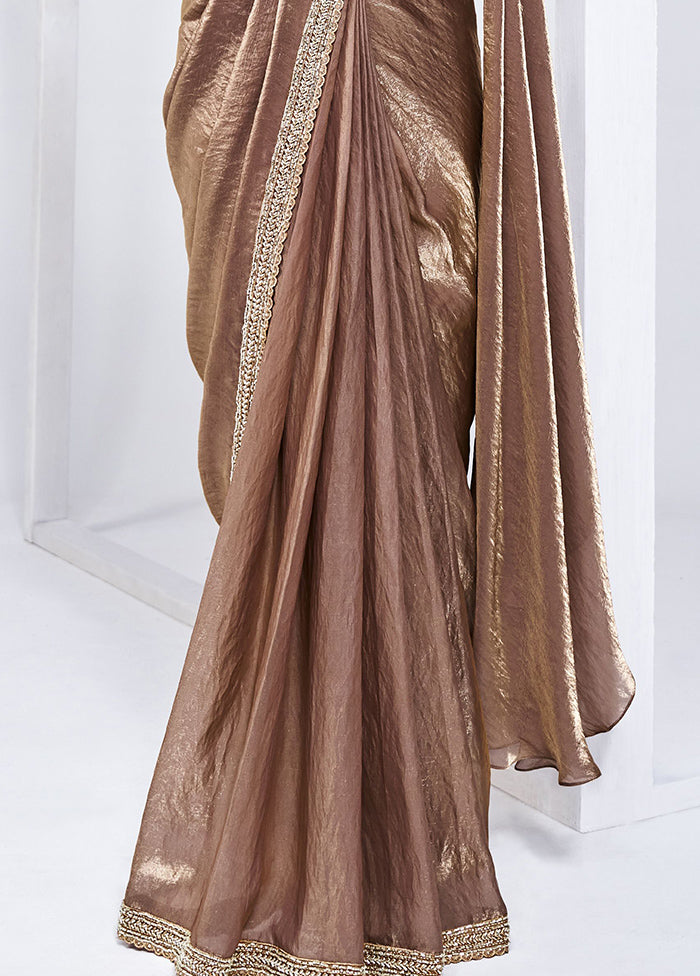 Brown Satin Silk Saree With Blouse Piece Outlet Locations Cheap Pice