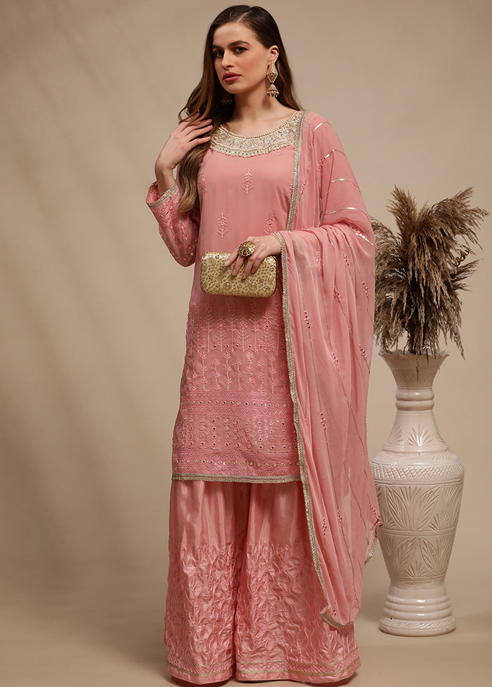 3 Pc Pink Unstitched Georgette Suit Set Outlet Footlocker Finishline