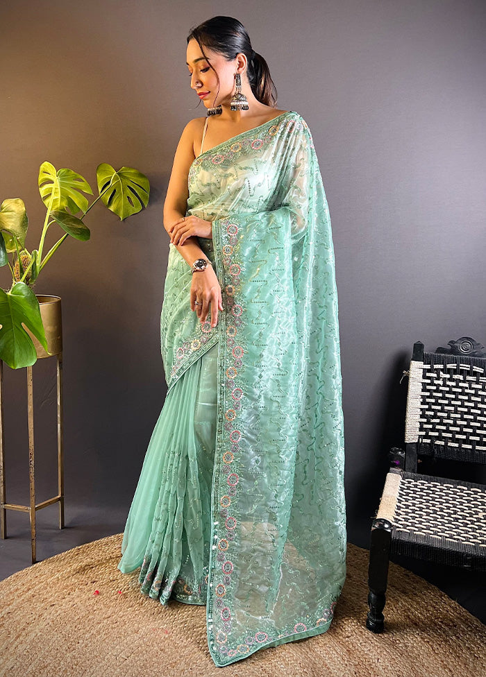 Sea Green Net Net Saree With Blouse Piece Cheapest For Sale