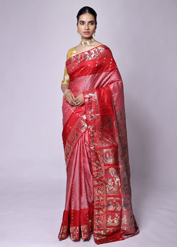 Red Handloom Baluchari Pure Silk Saree With Blouse Piece Outlet Store For Sale