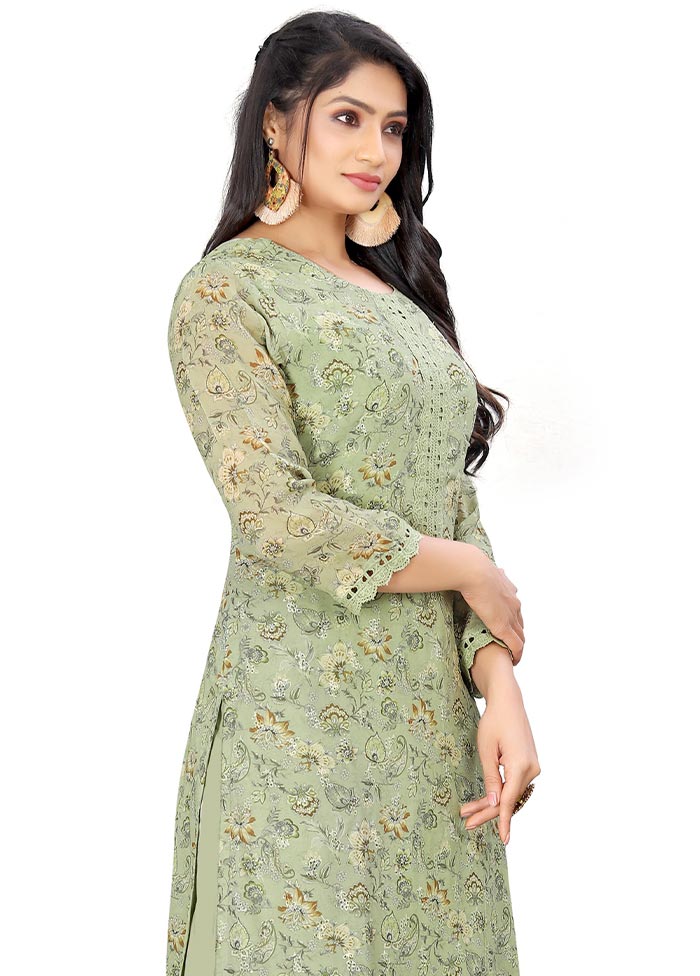 3 Pc Green Unstitched Georgette Suit Set Cheap Sale 2025 Newest