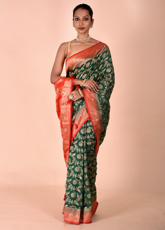 Green Dupion Silk Saree With Blouse Piece Brand New Unisex Cheap Online