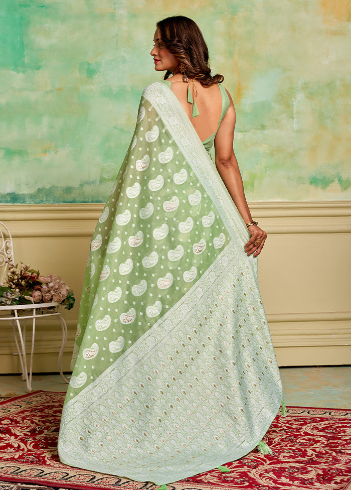 Pista Green Cotton Saree With Blouse Piece Buy Cheap Classic