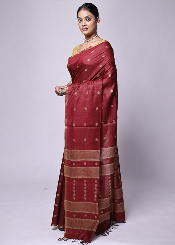 Maroon Tussar Silk Saree With Blouse Piece Clearance Online Fake