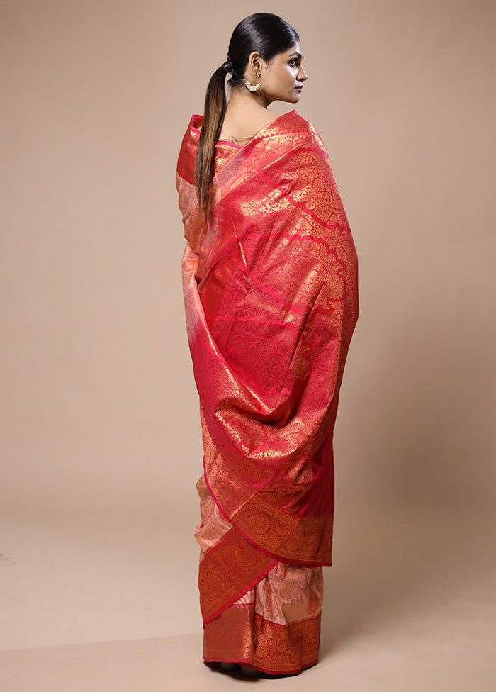 Pink Kanjivaram Silk Saree With Blouse Piece Outlet Low Pice Fee Shipping