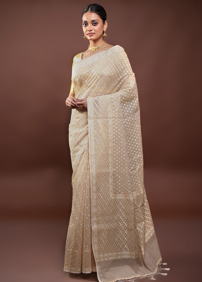 Cream Kora Silk Saree With Blouse Piece Discount Authentic Online