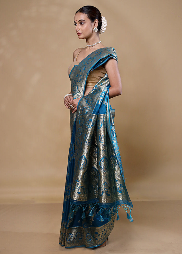 Blue Organza Saree With Blouse Piece Visit Cheap Pice