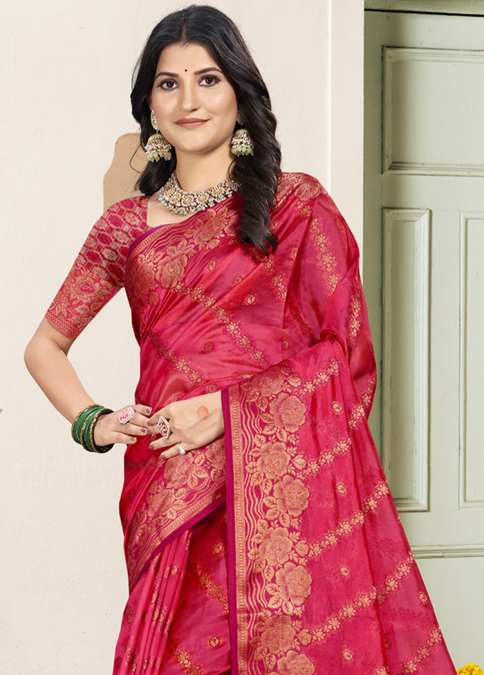 Pink Spun Silk Saree With Blouse Piece Cheap Sale Sast