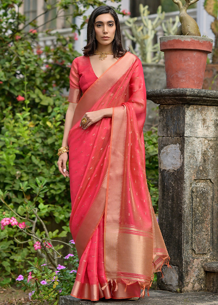 Pink Tussar Silk Saree With Blouse Piece 2025 Unisex Cheap Pice