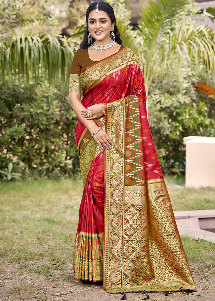 Red Spun Silk Saree With Blouse Piece Countdown Package Online