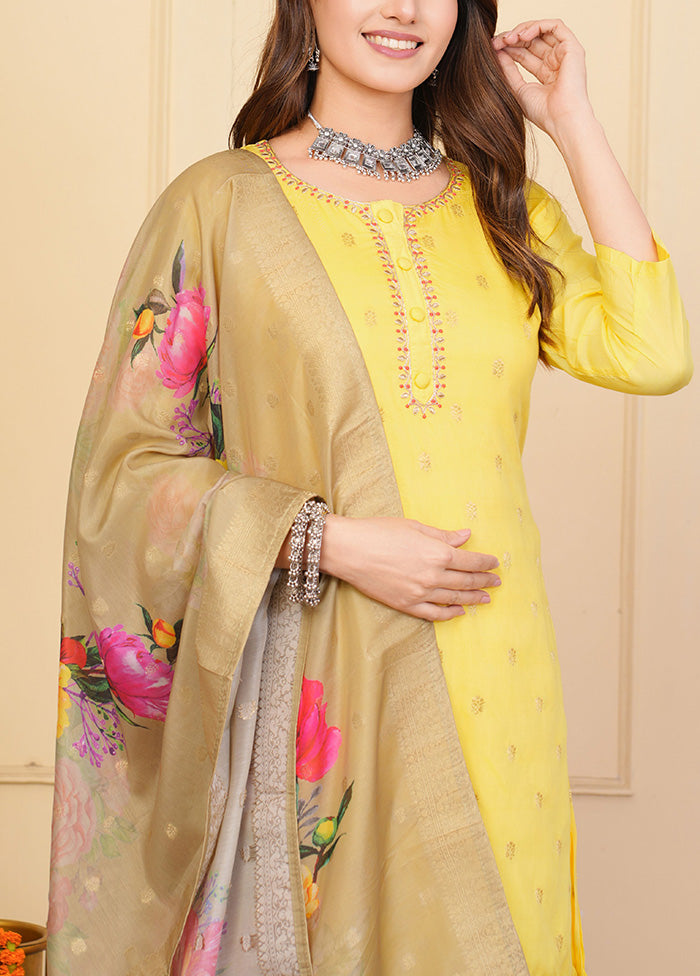 3 Pc Yellow Readymade Viscose Suit Set Comfortable Cheap Online