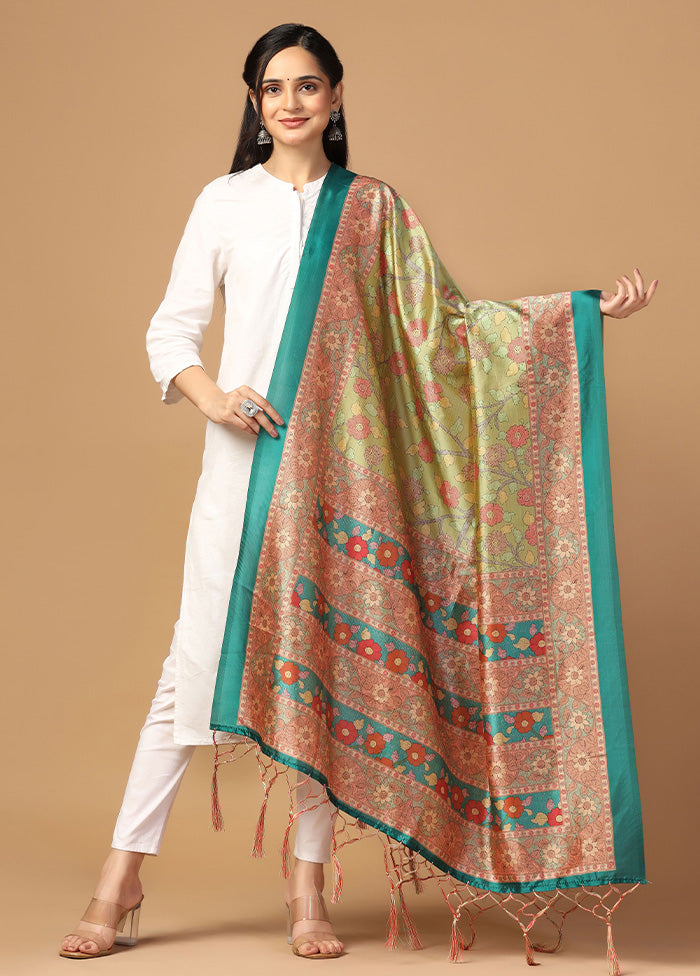 Parrot Green Art Silk Dupatta With Mastercard Cheap Pice