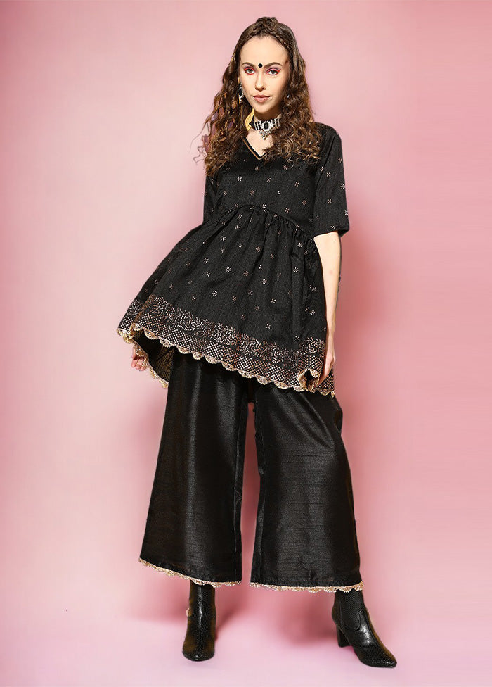 2 Pc Black Readymade Silk Kurti Set Free Shipping Clearance