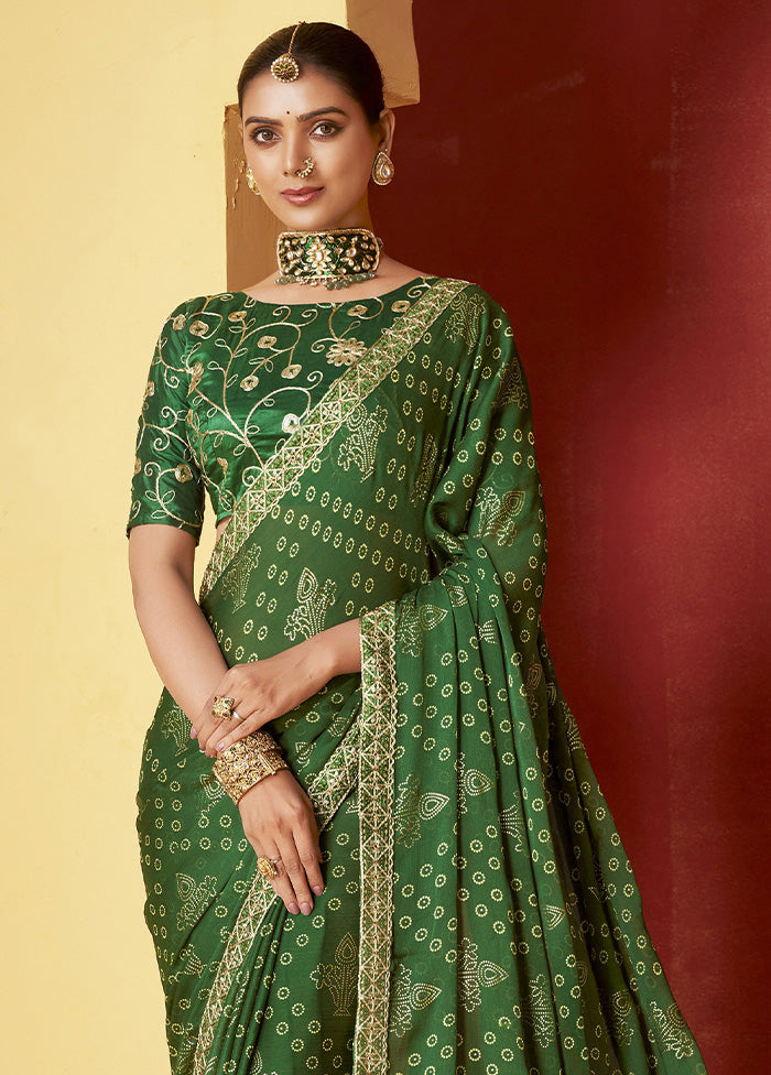 Pine Green Chiffon Silk Saree With Blouse Piece Footlocker Finishline Cheap Pice