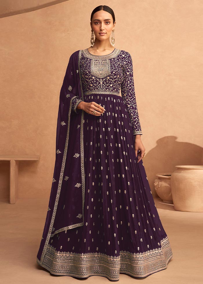 3 Pc Purple Semi Stitched Georgette Suit Set Sast Cheap Pice