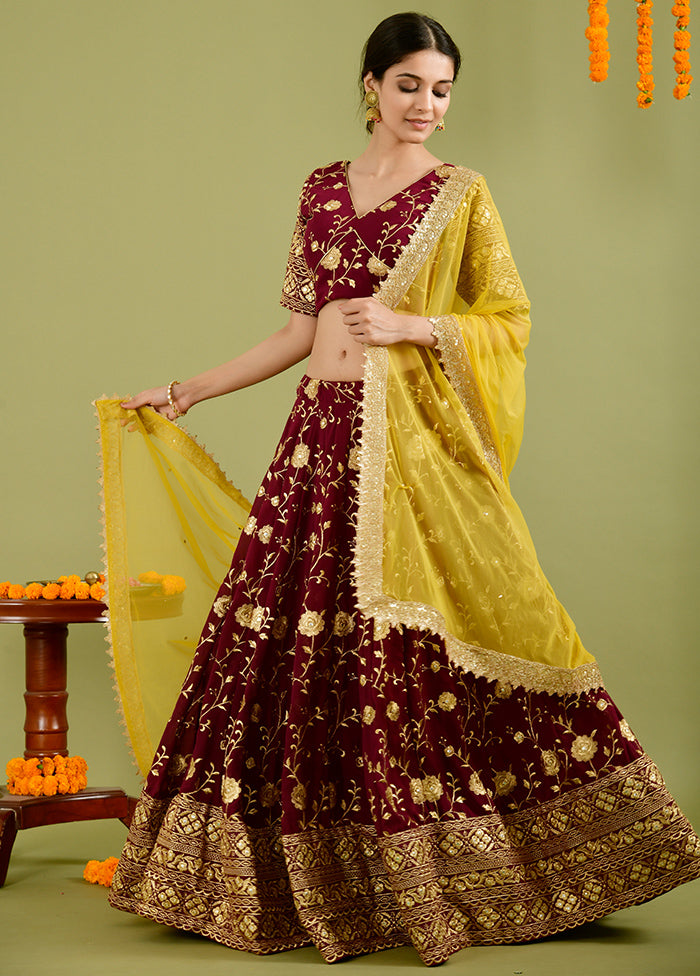 Wine Readymade Georgette Lehenga Choli Set Sale Cheapest