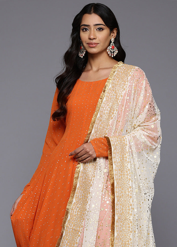 3 Pc Orange Readymade Georgette Dupatta Suit Set Free Shipping Reliable