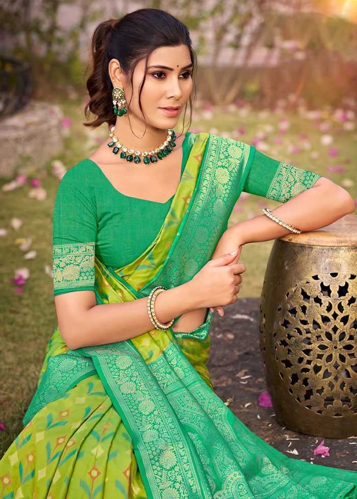 Light Green Spun Silk Saree With Blouse Piece 2025 Unisex For Sale