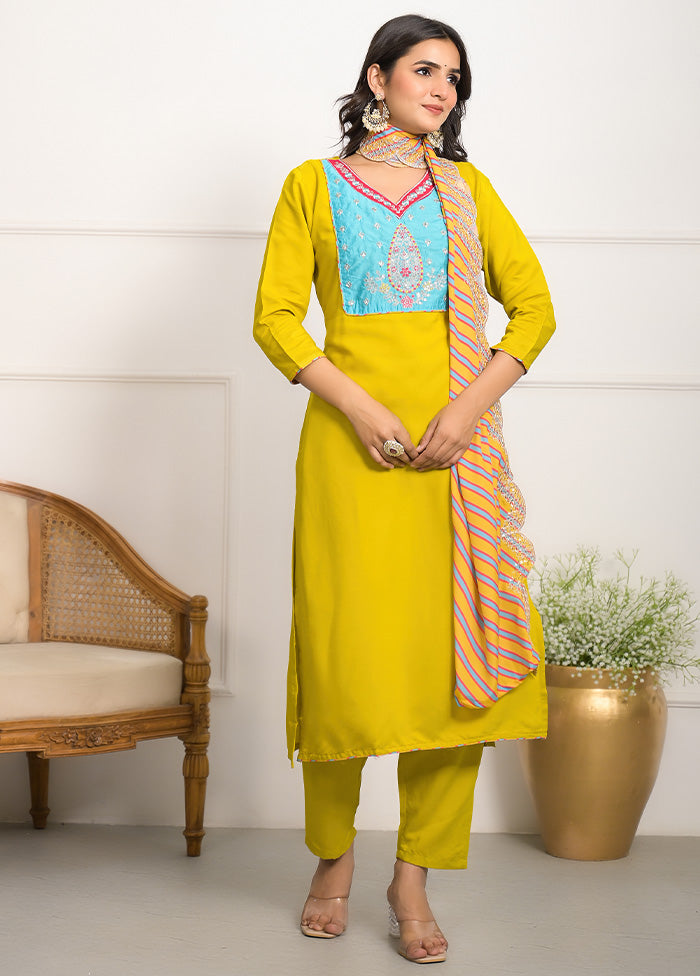 3 Pc Yellow Readymade Viscose Suit Set Buy Cheap Limited Edition