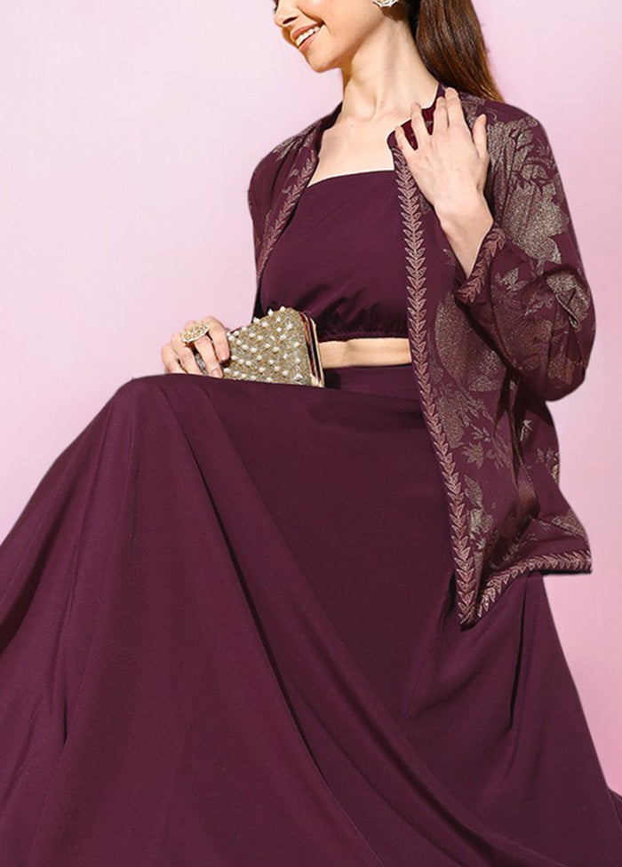 3 Pc Burgundy Readymade Silk Top Set Looking For Cheap Pice