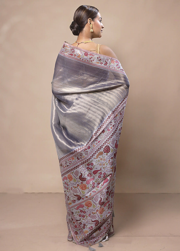 Grey Tissue Silk Saree With Blouse Piece 2025 New For Sale