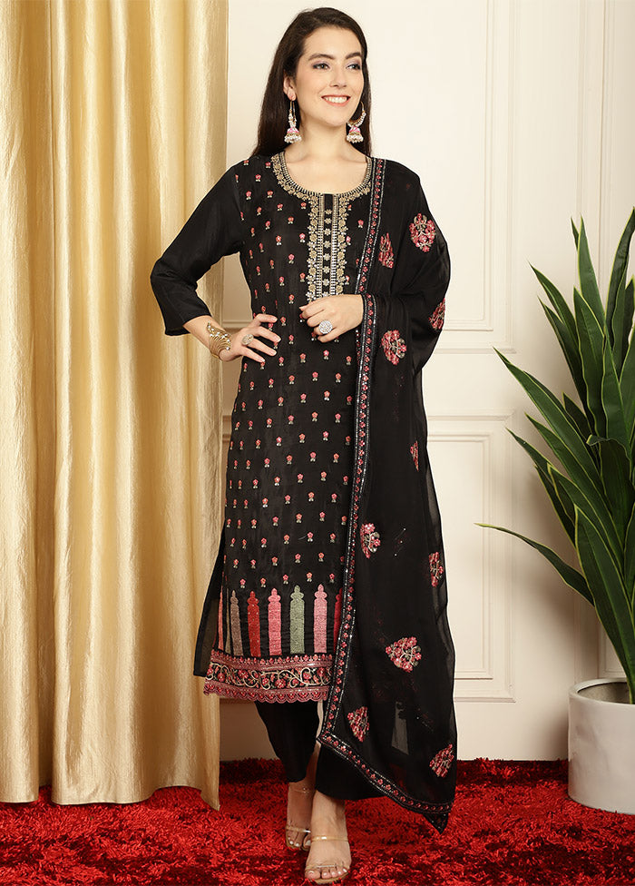 3 Pc Black Unstitched Pure Silk Suit Set Outlet Clearance