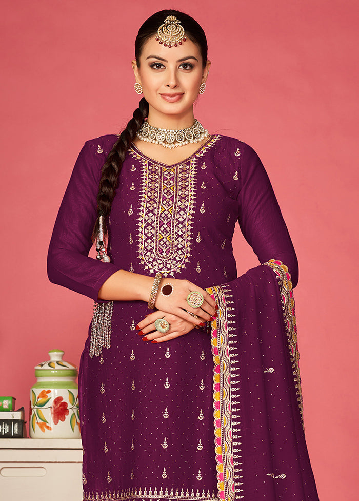 3 Pc Magenta Semi Stitched Silk Suit Set For Sale Official Site